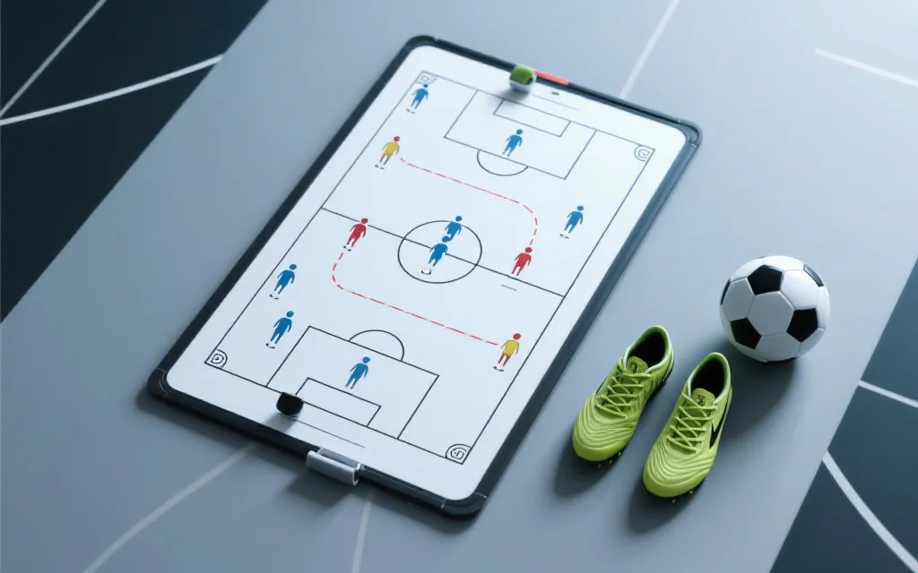 战术板与年轻球员站位示意，现代足球体系感